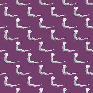 Soyut mavi basit yılan siluetleri elle çizilmiş şekillerde kusursuz desenler. Mor arka plan. Stok çizimi. Tekstil, kumaş, hediye paketi, duvar kağıtları için vektör tasarımı.