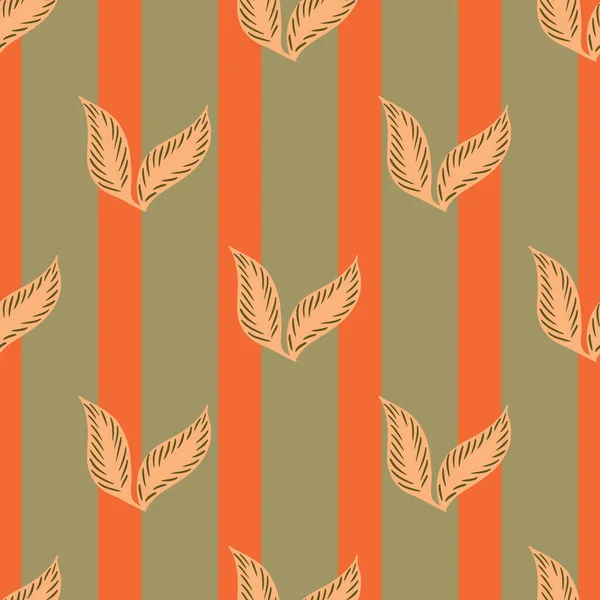 単純な落下葉の要素の印刷と手描きのシームレスなパターン オレンジの縞模様の背景 ストックイラスト テキスタイル ファブリック ギフトラップ 壁紙のためのベクトルデザイン — ストックベクタ