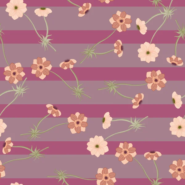 Modello Senza Cuciture Stile Vintage Con Forme Fiori Anemone Fondo — Vettoriale Stock