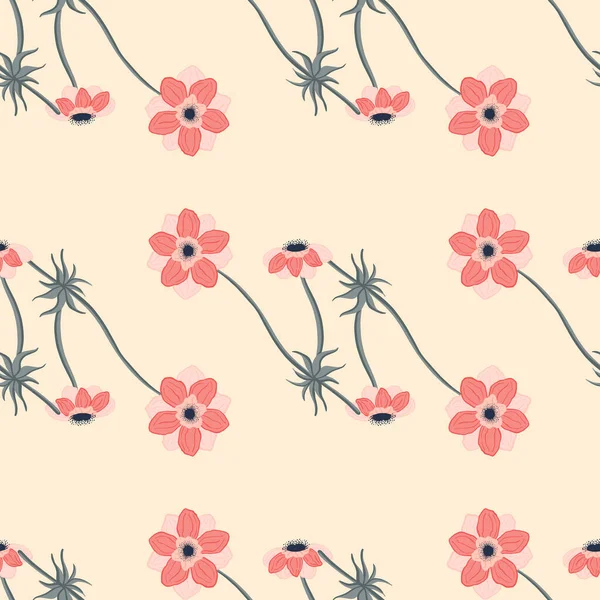 Mignon Motif Floral Sans Couture Avec Impression Simple Fleurs Anémone — Image vectorielle