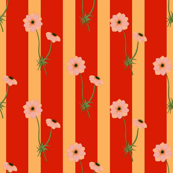 Modèle Sans Couture Été Avec Des Formes Fleurs Anémone Rose — Image vectorielle