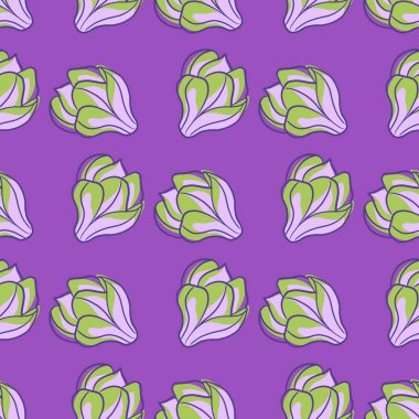 Manolya süsüsüyle soyut botanik desenleri. Mor renkli arka plan. Tekstil, kumaş, hediye paketi, duvar kağıtları için düz vektör baskısı. Sonsuz illüstrasyon.