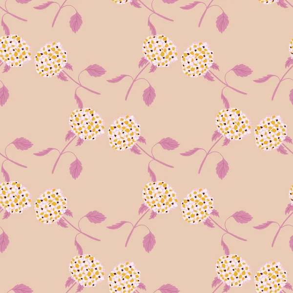 Niedliches Sommer Nahtloses Muster Mit Kritzelnden Hortensienblüten Silhouetten Pastellrosa Hintergrund — Stockvektor