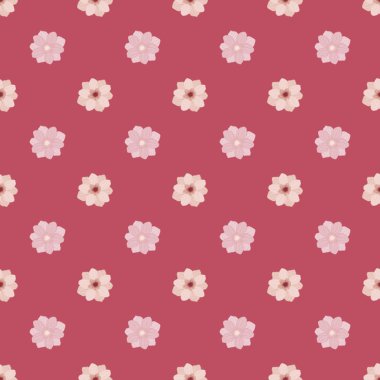 Basit stil, küçük şakayık çiçekleri tomurcuklanan kusursuz çiçek desenleri. Pembe arka plan. Stok çizimi. Tekstil, kumaş, hediye paketi, duvar kağıtları için vektör tasarımı.