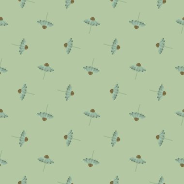 Pastel soluk yeşil tonlar, Gerbera çiçek şekilli pürüzsüz desenler. Geometrik biçim baskısı. Mevsimlik tekstil baskıları, kumaş, afişler, arkaplanlar ve duvar kağıtları için vektör illüstrasyonu.