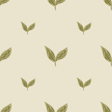 Basit bej yaprak süsüsüyle asgari düzeyde pürüzsüz bir desen. Minimalist doğa baskısı. Mevsimlik tekstil baskıları, kumaş, afişler, arkaplanlar ve duvar kağıtları için vektör illüstrasyonu.