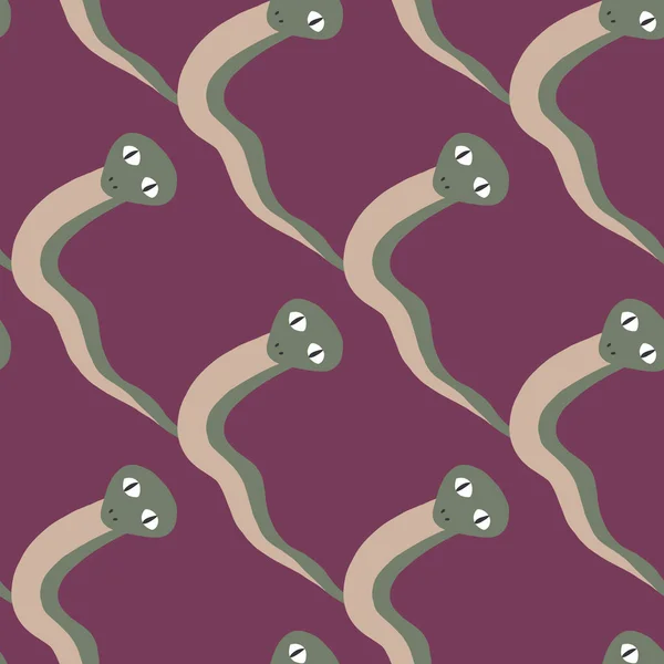 Fauna Naadloos Patroon Met Groene Bleke Slangen Vormen Paarse Achtergrond — Stockvector