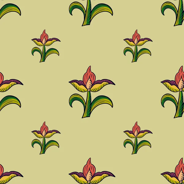 Декоративный Бесшовный Узор Цветками Тюльпанов Красного Зеленого Цвета Бледный Зеленый — стоковый вектор
