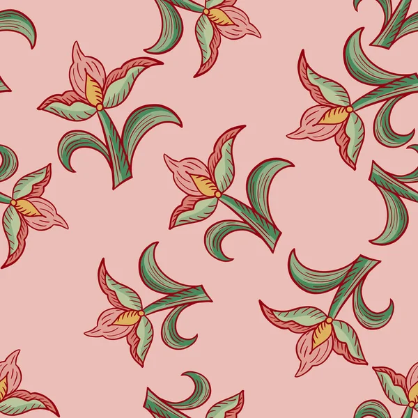 Декоративный Безпечатный Узор Случайным Принтом Цветов Серого Тюльпана Розовый Фон — стоковый вектор