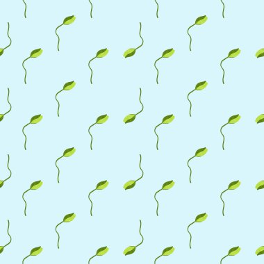 Küçük gelincik tomurcuğu çiçekleri siluetleriyle soyut tarzda dekoratif, pürüzsüz desenler. Açık yeşil arka plan. Stok çizimi. Tekstil, kumaş, hediye paketi, duvar kağıtları için vektör tasarımı.