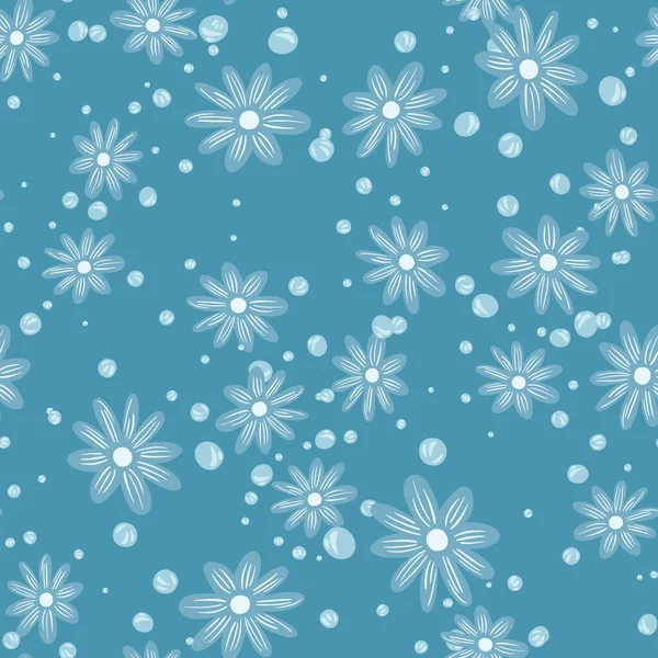 Abstrakcyjny Kwitną Bezszwowy Wzór Małych Elementów Stokrotki Kwiatów Niebieskie Tło — Wektor stockowy