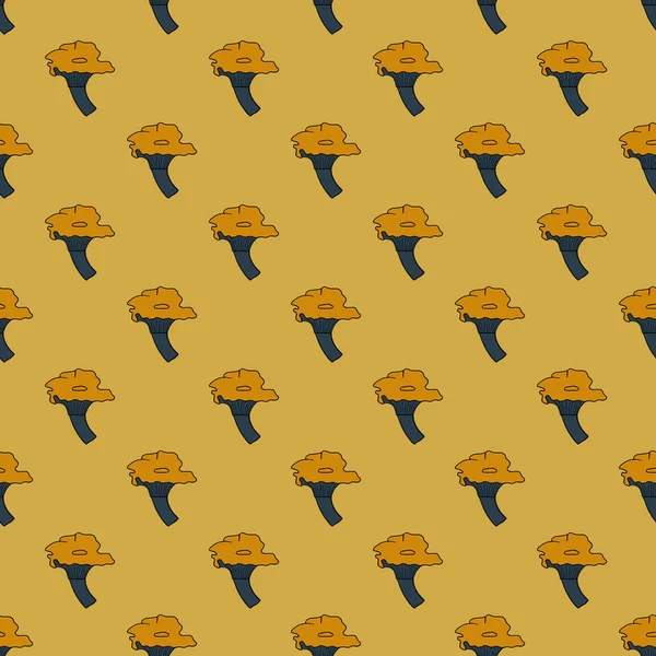 Natural Food Seamless Doodle Pattern Cantharellus Cibarius Mushroom Elements Orange — ストックベクタ