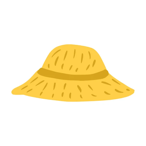 Соломенная Шляпа Изолирована Белом Фоне Летний Головной Убор Значка Желтого — стоковый вектор