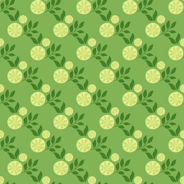 Ljusgröna Färger Diagonala Citronskivor Tryck Sömlöst Mönster Sommar Mat Frukt — Stock vektor