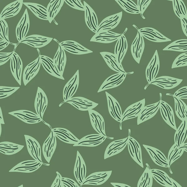 ランダムな抽象的な葉の装飾とハーブのシームレスなパターン 淡い緑の色のアートワークをパステル 季節のテキスタイルプリント ファブリック バナー 背景や壁紙のためのベクトルイラスト — ストックベクタ