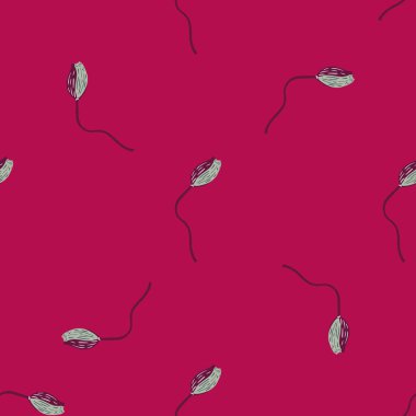 Dekoratif botanik desenli, haşhaş tomurcuğu şeklinde. Parlak pembe arka plan. Karalama arkaplanı. Stok çizimi. Tekstil, kumaş, hediye paketi, duvar kağıtları için vektör tasarımı.