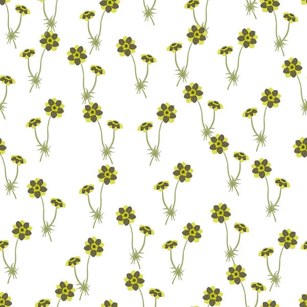 Doodle Seamless Floral Pattern Green Little Anemone Flower Branches Shapes — Stock Vector