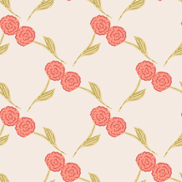Kırmızı gül siluetleriyle çiçek bahçesinin pürüzsüz deseni. Pastel pembe arka plan. Stok çizimi. Tekstil, kumaş, hediye paketi, duvar kağıtları için vektör tasarımı.