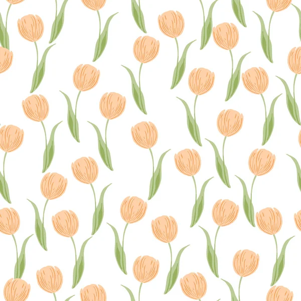 Изолированный Бесшовный Рисунок Случайными Оранжевыми Цветами Тюльпанов Белый Фон Летний — стоковый вектор