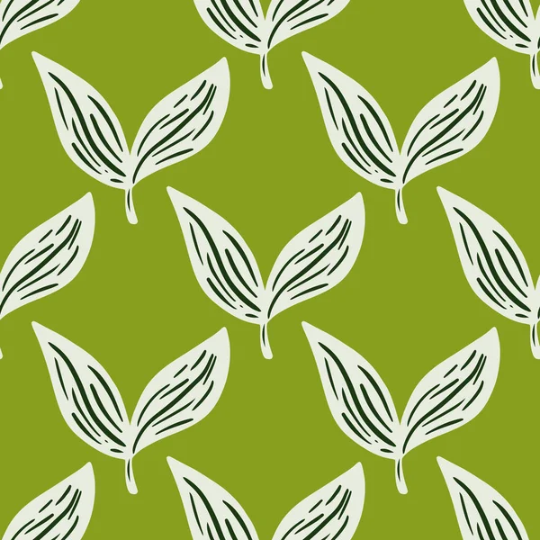 白手画留下无缝图案的元素 浅绿色背景 植物叶背 季节性纺织品印花 背景色和墙纸的矢量图解 — 图库矢量图片
