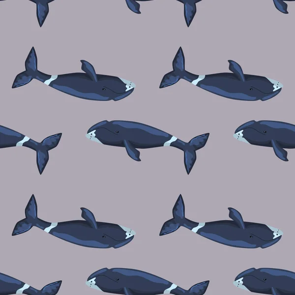 Płynny Wzór Wieloryb Łucznik Szarym Tle Szablon Kreskówkowego Charakteru Oceanu — Wektor stockowy