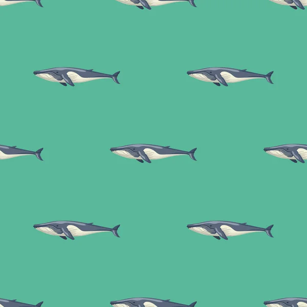 Patrón Inconsútil Ballena Aleta Sobre Fondo Verde Plantilla Personaje Dibujos — Vector de stock