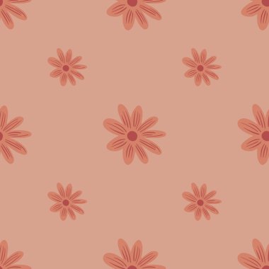 Minimalist tarzda kusursuz desenli karalama çiçekli papatya deseni. Soluk pembe renkler. Modern süs. Kağıt ve kumaş dokuları için grafiksel tasarım. Vektör İllüstrasyonu.