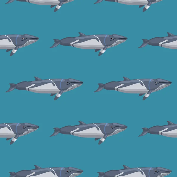 青の背景にシームレスなパターンより少ないトルク 生地のための海の漫画のキャラクターのテンプレート 海洋性鯨類で幾何学的なテクスチャを繰り返します どんな目的のためのデザイン ベクターイラスト — ストックベクタ