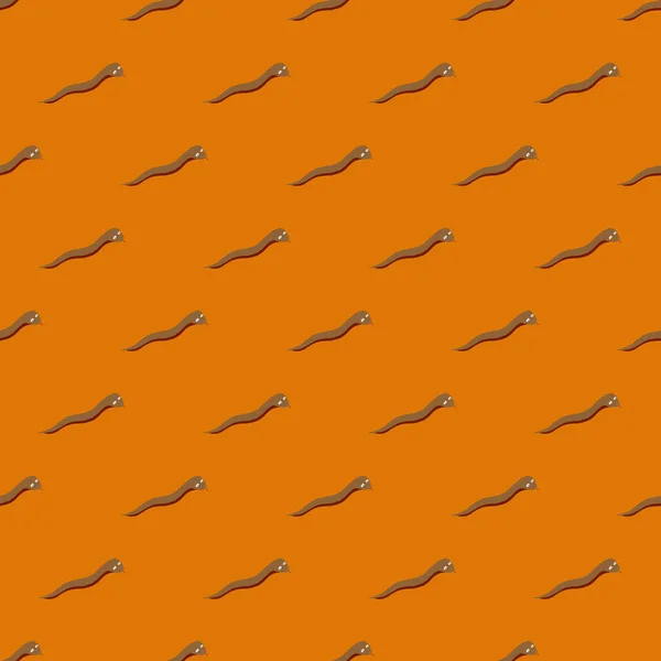 Brown Small Worms Silhouettes Seamless Doodle Pattern Minimalistic Style Orange — Stock Vector