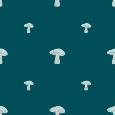 Geometrik doğa, basit Leccinum scabrum mantar süsüsüyle mavi pastel tonlarda kusursuz bir desen çizer. Stok çizimi. Tekstil, kumaş, hediye paketi, duvar kağıtları için vektör tasarımı.