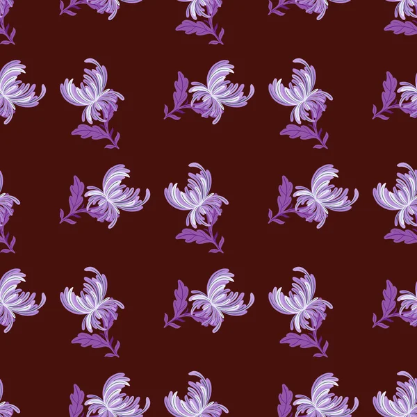 Chrysanthème Violet Abstrait Fleurs Formes Motif Sans Couture Fond Marron — Image vectorielle