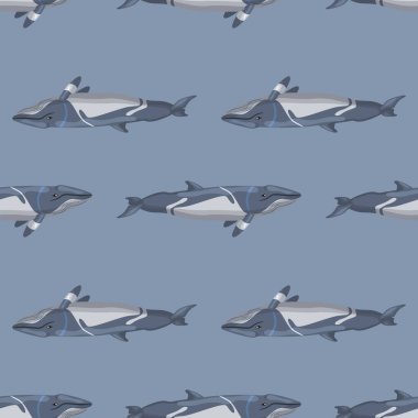 Gri arka planda kusursuz desen daha az hatalı. Kumaş için karikatür karakteri. Deniz memelisi ile tekrarlanan ters doku. Herhangi bir amaç için tasarlandı. Vektör illüstrasyonu.