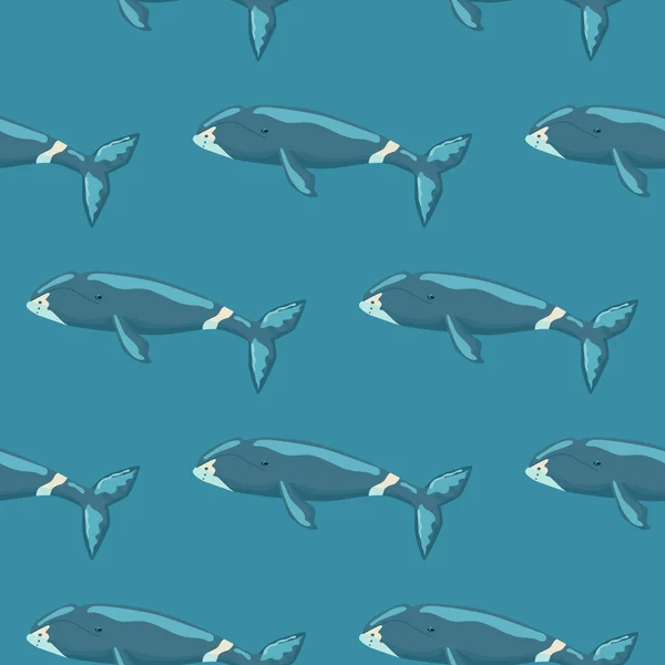 Modèle Sans Couture Baleine Boréale Sur Fond Bleu Modèle Personnage — Image vectorielle