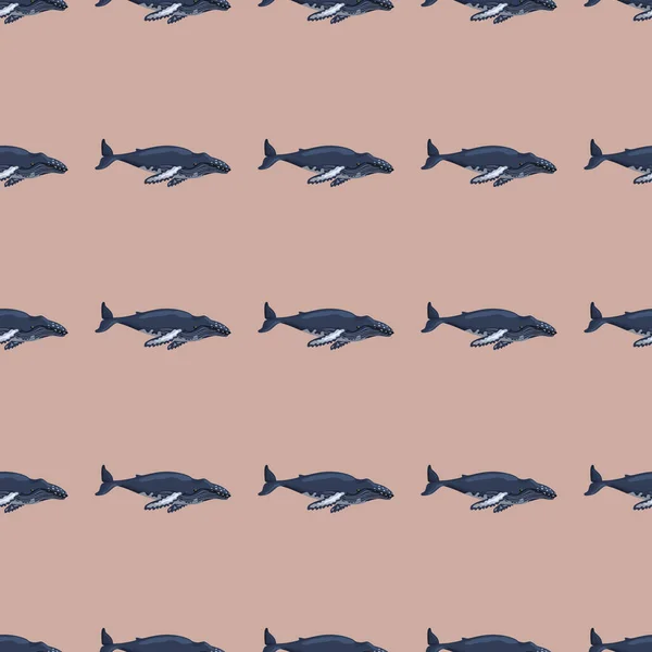 Bezešvé Vzor Humpback Velryba Hnědém Pozadí Šablona Kresleného Charakteru Oceánu — Stockový vektor