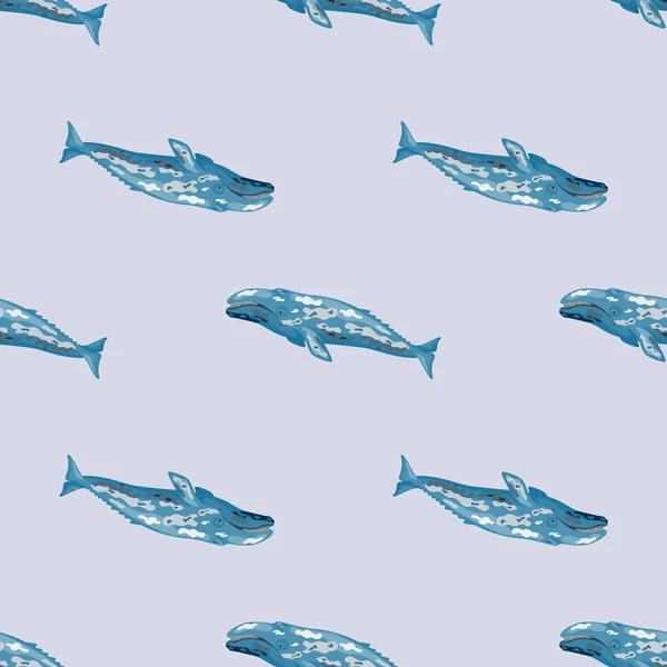 Seamless Pattern Gray Whale Light Background Template Cartoon Character Ocean — 스톡 벡터