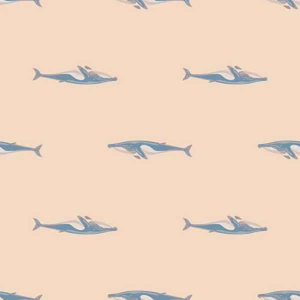 Seamless Pattern Fin Whale Beige Background Template Cartoon Character Ocean — Stock Vector