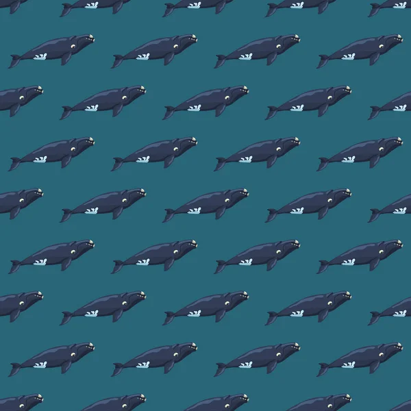 Бесшовный Рисунок Правого Кита Голубом Фоне Шаблон Мультипликационного Персонажа Океана — стоковый вектор