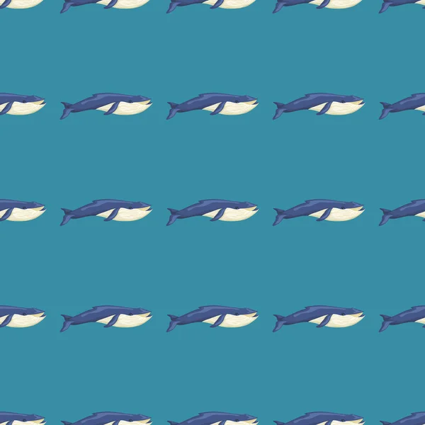 シームレスなパターンホエールの背景にブルークジラ 生地のための海の漫画のキャラクターのテンプレート 小さな幾何学的テクスチャを海洋性シートで繰り返します どんな目的のためのデザイン ベクターイラスト — ストックベクタ