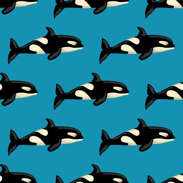 Seamless Pattern Orca Blue Background Template Cartoon Character Ocean Children — Stock Vector