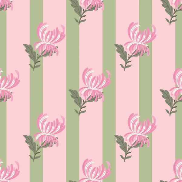 Blossom Seamless Pattern Pink Diagonal Chrysanthemum Flowers Shapes Print Striped — Vetor de Stock