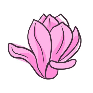 Beyaz arka planda izole edilmiş güzel Japon manolyası pembesi. Her amaçla karalama tarzında bahar çiçeği tomurcuğu. Vektör illüstrasyonu.