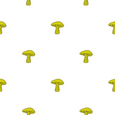 Dekoratif sonbahar pürüzsüz desenli, soluk yeşil Leccinum scabrum mantarı izli. Beyaz arka plan. Tekstil, kumaş, hediye paketi, duvar kağıtları için vektör tasarımı.