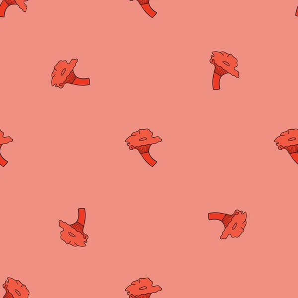 Бесшовный Рисунок Охристым Простым Кантареллом Грибного Орнамента Розовый Фон Иллюстрация — стоковый вектор