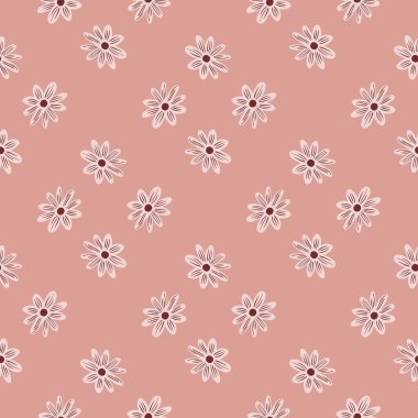 Kusursuz desenli karalama çiçekli papatya deseni. Minimalist stil. Modern süs. Kağıt ve kumaş dokuları için grafiksel tasarım. Vektör İllüstrasyonu.