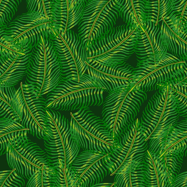 Decoratieve Jungle Naadloos Patroon Met Willekeurige Groene Varens Blad Silhouetten — Stockvector