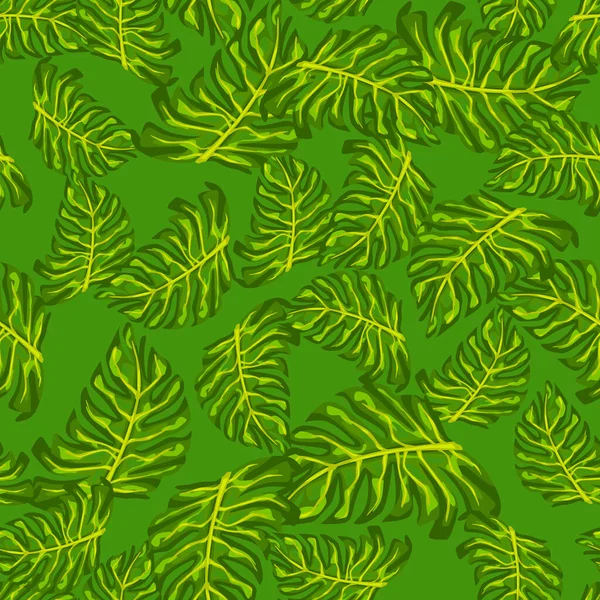 Decorativo Modello Senza Soluzione Continuità Con Casuale Verde Monstera Foglie — Vettoriale Stock