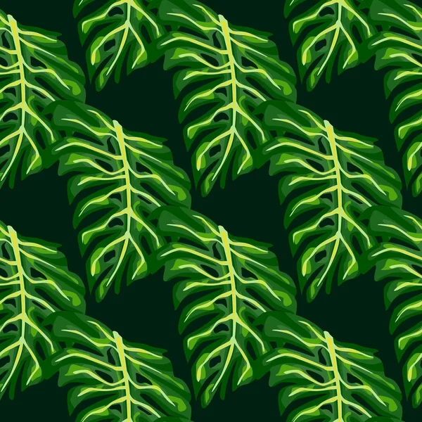 Tropikalne Liście Palmy Bezszwowy Wzór Zielonym Liściem Potwora Egzotyczne Tło — Wektor stockowy
