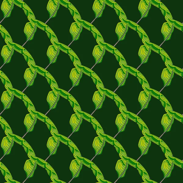 Diagonální Zelené Tropické Palmy Tvarů Hladké Čmáranice Vzor Tmavé Pozadí — Stockový vektor