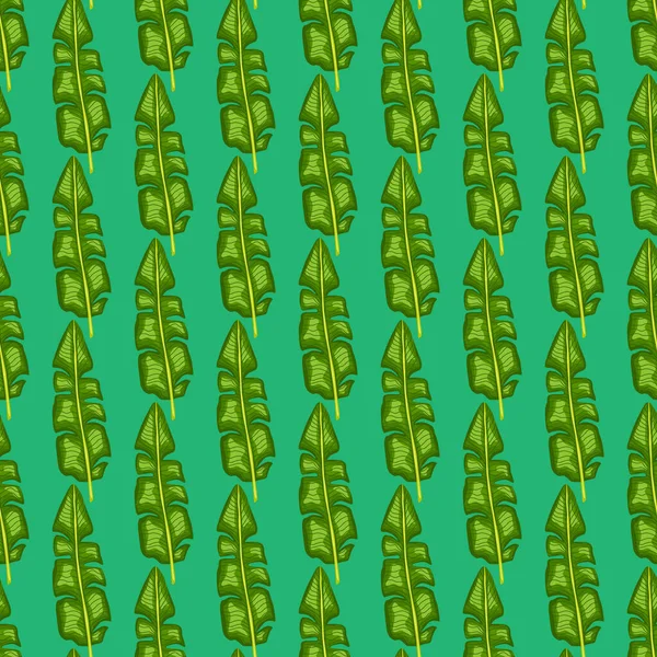 色彩艳丽的无缝植物学图案与绿色热带巴南叶色 蓝绿色的背景 包装纸和织物纹理的平面设计 病媒图解 — 图库矢量图片