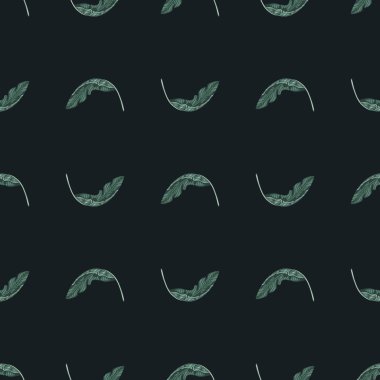 Basit tropikal mavi yapraklı, kusursuz desenli soyut doğa. Karanlık arka plan. Mevsimlik tekstil baskıları, kumaş, afişler, arkaplanlar ve duvar kağıtları için vektör illüstrasyonu.